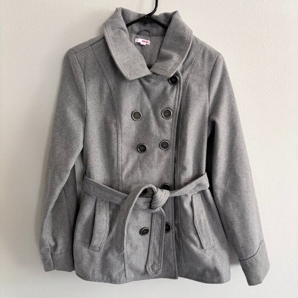 Vintage Bongo Sz L Gray Belted Pea Coat Wool Blend Y2K 90's Clueless Preppy